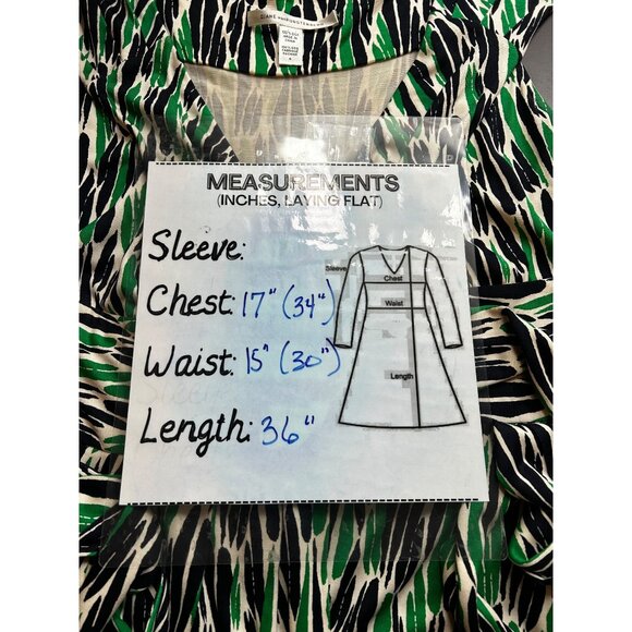 Diane von Furstenberg 100% Silk Modern Wrap Dress Sz 4 Green Abstract Ikat Print - Picture 7 of 10